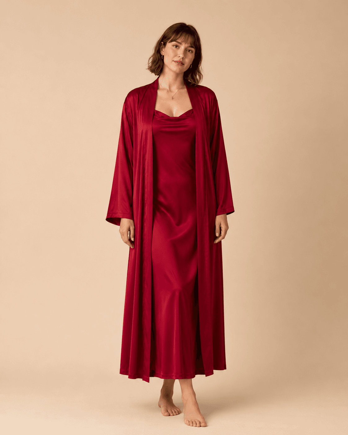 Amelie Curve Satin Robe Set — plus-size satin robe and slip dress set
